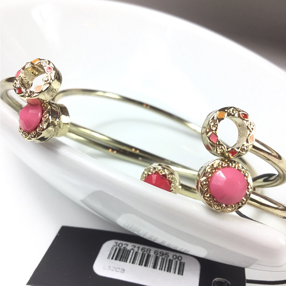 Gold Cuff Bracelet with Pink Stone Accent